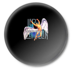 Значок с принтом Led Zeppelin Angel в Белгороде,  металл | круглая форма, металлическая застежка в виде булавки | рок