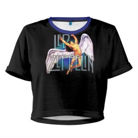 Женская футболка 3D укороченная с принтом Led Zeppelin Angel в Белгороде, 100% полиэстер | круглая горловина, длина футболки до линии талии, рукава с отворотами | рок