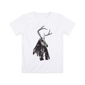 Детская футболка хлопок с принтом Адепт в Белгороде, 100% хлопок | круглый вырез горловины, полуприлегающий силуэт, длина до линии бедер | готический | животное | лес | мистика | мрачное | ночь | олень | рога | страшное | череп