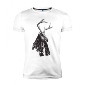 Мужская футболка премиум с принтом Адепт в Белгороде, 92% хлопок, 8% лайкра | приталенный силуэт, круглый вырез ворота, длина до линии бедра, короткий рукав | готический | животное | лес | мистика | мрачное | ночь | олень | рога | страшное | череп