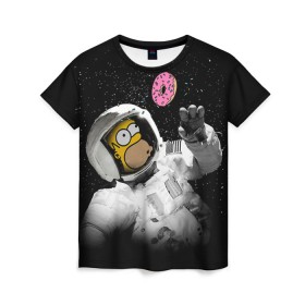 Женская футболка 3D с принтом Space Homer в Белгороде, 100% полиэфир ( синтетическое хлопкоподобное полотно) | прямой крой, круглый вырез горловины, длина до линии бедер | homer | simpsons | гомер | симпсон | симпсоны