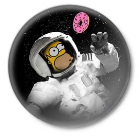 Значок с принтом Гомер в космосе в Белгороде,  металл | круглая форма, металлическая застежка в виде булавки | simpsons | гомер | симпсоны