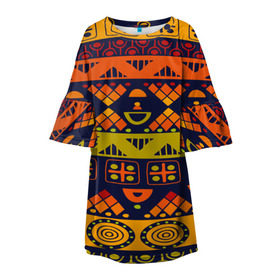 Детское платье 3D с принтом Африканские символы в Белгороде, 100% полиэстер | прямой силуэт, чуть расширенный к низу. Круглая горловина, на рукавах — воланы | Тематика изображения на принте: africa | pattern | африка | африканские мотивы | народы африки | национальная одежда | переплетение нитей | ткани | узор | этнический узор