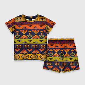 Детский костюм с шортами 3D с принтом Африканские символы в Белгороде,  |  | africa | pattern | африка | африканские мотивы | народы африки | национальная одежда | переплетение нитей | ткани | узор | этнический узор