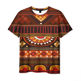 Мужская футболка 3D с принтом Узорная этника в Белгороде, 100% полиэфир | прямой крой, круглый вырез горловины, длина до линии бедер | africa | pattern | африка | африканские мотивы | народы африки | национальная одежда | переплетение нитей | ткани | узор | этнический узор