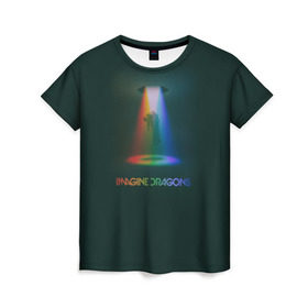 Женская футболка 3D с принтом Imagine Dragons Light в Белгороде, 100% полиэфир ( синтетическое хлопкоподобное полотно) | прямой крой, круглый вырез горловины, длина до линии бедер | demons | evolve | mirrors | radioactive | драконы | космос | музыка | нло | ночь | поп | радуга | рок | свет