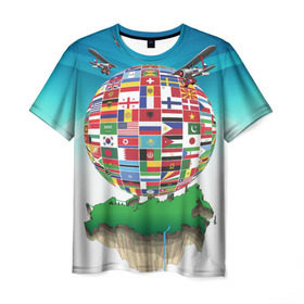 Мужская футболка 3D с принтом Флаги в Белгороде, 100% полиэфир | прямой крой, круглый вырез горловины, длина до линии бедер | Тематика изображения на принте: америка | казахстан | карта | россия | туризм | флаг | флаги | шар