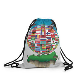 Рюкзак-мешок 3D с принтом Флаги в Белгороде, 100% полиэстер | плотность ткани — 200 г/м2, размер — 35 х 45 см; лямки — толстые шнурки, застежка на шнуровке, без карманов и подкладки | америка | казахстан | карта | россия | туризм | флаг | флаги | шар