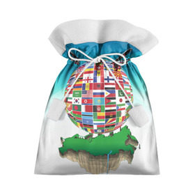 Подарочный 3D мешок с принтом Флаги в Белгороде, 100% полиэстер | Размер: 29*39 см | Тематика изображения на принте: америка | казахстан | карта | россия | туризм | флаг | флаги | шар