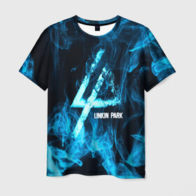 Мужская футболка 3D с принтом Linkin Park синий дым в Белгороде, 100% полиэфир | прямой крой, круглый вырез горловины, длина до линии бедер | Тематика изображения на принте: альтернативный рок | линкин парк