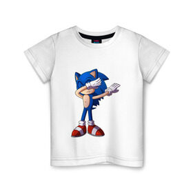 Детская футболка хлопок с принтом Sonic dab в Белгороде, 100% хлопок | круглый вырез горловины, полуприлегающий силуэт, длина до линии бедер | dab | dabbing | game | music | style | арт | игры | музыка | мультик | мультсериалы | мультфильмы | стиль