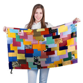Флаг 3D с принтом Цветные лоскуты в Белгороде, 100% полиэстер | плотность ткани — 95 г/м2, размер — 67 х 109 см. Принт наносится с одной стороны | Тематика изображения на принте: color | spray | капли красок | лоскуты | одежда | радуга | разноцветные | цветные
