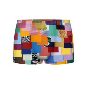 Мужские трусы 3D с принтом Цветные лоскуты в Белгороде, 50% хлопок, 50% полиэстер | классическая посадка, на поясе мягкая тканевая резинка | color | spray | капли красок | лоскуты | одежда | радуга | разноцветные | цветные
