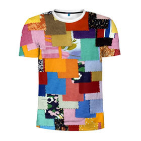 Мужская футболка 3D спортивная с принтом Цветные лоскуты в Белгороде, 100% полиэстер с улучшенными характеристиками | приталенный силуэт, круглая горловина, широкие плечи, сужается к линии бедра | color | spray | капли красок | лоскуты | одежда | радуга | разноцветные | цветные