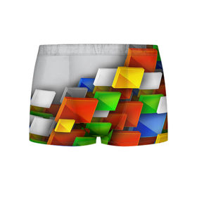 Мужские трусы 3D с принтом Абстрактные фигуры в Белгороде, 50% хлопок, 50% полиэстер | классическая посадка, на поясе мягкая тканевая резинка | грань | краски | кубик | кубики | линии | мозаика | разноцветные кубы | ребро | текстура | тени | узор