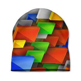 Шапка 3D с принтом Абстрактные фигуры в Белгороде, 100% полиэстер | универсальный размер, печать по всей поверхности изделия | грань | краски | кубик | кубики | линии | мозаика | разноцветные кубы | ребро | текстура | тени | узор