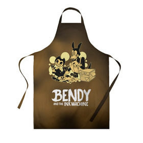 Фартук 3D с принтом Bendy and the ink machine в Белгороде, 100% полиэстер | общий размер — 65 х 85 см, ширина нагрудника — 26 см, горловина — 53 см, длина завязок — 54 см, общий обхват в поясе — 173 см. Принт на завязках и на горловине наносится с двух сторон, на основной части фартука — только с внешней стороны | bendy | horror | ink | machine