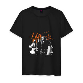 Мужская футболка хлопок с принтом Группа Korn в Белгороде, 100% хлопок | прямой крой, круглый вырез горловины, длина до линии бедер, слегка спущенное плечо. | Тематика изображения на принте: альтернативный метал | группа | корн | ню метал