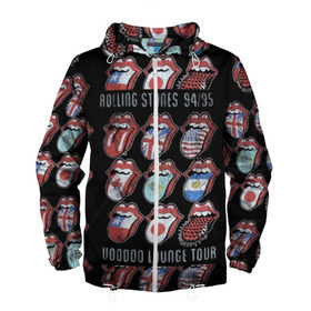 Мужская ветровка 3D с принтом The Rolling Stones в Белгороде, 100% полиэстер | подол и капюшон оформлены резинкой с фиксаторами, два кармана без застежек по бокам, один потайной карман на груди | Тематика изображения на принте: англия | аргентина | блюз рок | канада | мик джаггер | музыка | песни | психоделический рок | ритм н блюз | рок | рок н ролл | ролинг | рот | стоун | стоунз | сша | флаг | язык | япония