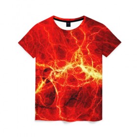 Женская футболка 3D с принтом Огненные молнии в Белгороде, 100% полиэфир ( синтетическое хлопкоподобное полотно) | прямой крой, круглый вырез горловины, длина до линии бедер | абстракции | арт | молния | огонь | полосы | узорыpattern