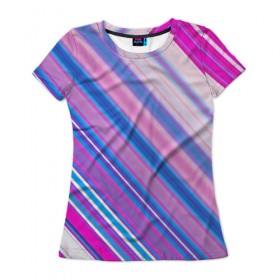 Женская футболка 3D с принтом Фиолетовые полоски в Белгороде, 100% полиэфир ( синтетическое хлопкоподобное полотно) | прямой крой, круглый вырез горловины, длина до линии бедер | полоски | текстура | узор | фиолетовый