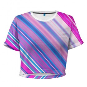 Женская футболка 3D укороченная с принтом Фиолетовые полоски в Белгороде, 100% полиэстер | круглая горловина, длина футболки до линии талии, рукава с отворотами | полоски | текстура | узор | фиолетовый
