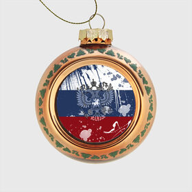 Стеклянный ёлочный шар с принтом Триколор и герб в Белгороде, Стекло | Диаметр: 80 мм | герб | орел | россия | триколор | флаг | я русский