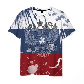 Мужская футболка 3D с принтом Триколор и герб в Белгороде, 100% полиэфир | прямой крой, круглый вырез горловины, длина до линии бедер | герб | орел | россия | триколор | флаг | я русский