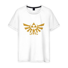 Мужская футболка хлопок с принтом The Legend of Zelda в Белгороде, 100% хлопок | прямой крой, круглый вырез горловины, длина до линии бедер, слегка спущенное плечо. | triforce | желтый | зельда | легенда | лого | трифорс | эмблема