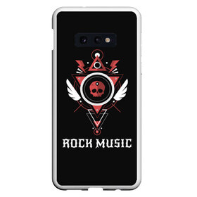 Чехол для Samsung S10E с принтом Rock Music в Белгороде, Силикон | Область печати: задняя сторона чехла, без боковых панелей | знаки | красный | музыка | рок | череп | черный