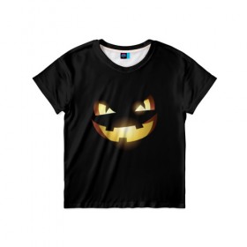 Детская футболка 3D с принтом Happy Halloween в Белгороде, 100% гипоаллергенный полиэфир | прямой крой, круглый вырез горловины, длина до линии бедер, чуть спущенное плечо, ткань немного тянется | 