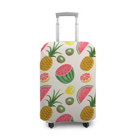 Чехол для чемодана 3D с принтом Тропический рай в Белгороде, 86% полиэфир, 14% спандекс | двустороннее нанесение принта, прорези для ручек и колес | ананас | арбуз | киви | лимон | манго | паттерн | тропики | фрукты