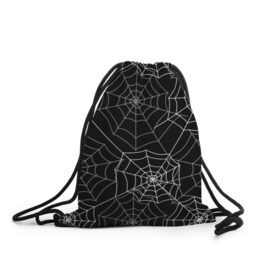 Рюкзак-мешок 3D с принтом Паутинка в Белгороде, 100% полиэстер | плотность ткани — 200 г/м2, размер — 35 х 45 см; лямки — толстые шнурки, застежка на шнуровке, без карманов и подкладки | белый | паутина | узор | хэллоуин | черный