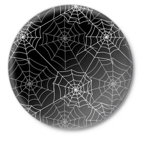 Значок с принтом Паутинка в Белгороде,  металл | круглая форма, металлическая застежка в виде булавки | Тематика изображения на принте: белый | паутина | узор | хэллоуин | черный