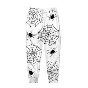 Мужские брюки 3D с принтом Паутинка в Белгороде, 100% полиэстер | манжеты по низу, эластичный пояс регулируется шнурком, по бокам два кармана без застежек, внутренняя часть кармана из мелкой сетки | белый | паук | паутина | узор | хэллоуин | черный