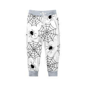 Детские брюки 3D с принтом Паутинка в Белгороде, 100% полиэстер | манжеты по низу, эластичный пояс регулируется шнурком, по бокам два кармана без застежек, внутренняя часть кармана из мелкой сетки | белый | паук | паутина | узор | хэллоуин | черный