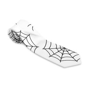 Галстук 3D с принтом Паутинка в Белгороде, 100% полиэстер | Длина 148 см; Плотность 150-180 г/м2 | белый | паук | паутина | узор | хэллоуин | черный