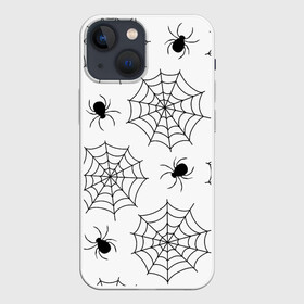 Чехол для iPhone 13 mini с принтом Паутинка в Белгороде,  |  | белый | паук | паутина | узор | хэллоуин | черный