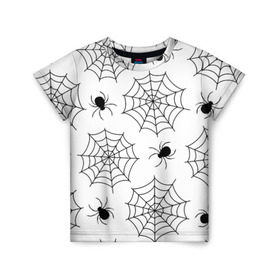 Детская футболка 3D с принтом Паутинка в Белгороде, 100% гипоаллергенный полиэфир | прямой крой, круглый вырез горловины, длина до линии бедер, чуть спущенное плечо, ткань немного тянется | белый | паук | паутина | узор | хэллоуин | черный