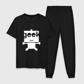 Мужская пижама хлопок с принтом Робот geek (компьютерщик) в Белгороде, 100% хлопок | брюки и футболка прямого кроя, без карманов, на брюках мягкая резинка на поясе и по низу штанин
 | админ | программист | работа | улыбка | фанат | хакер