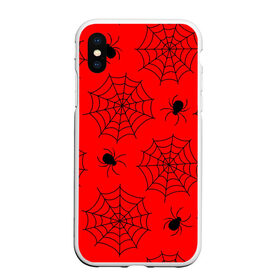 Чехол для iPhone XS Max матовый с принтом Happy Halloween в Белгороде, Силикон | Область печати: задняя сторона чехла, без боковых панелей | белый | паук | паутина | узор | хэллоуин | черный