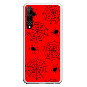 Чехол для Honor P30 с принтом Happy Halloween в Белгороде, Силикон | Область печати: задняя сторона чехла, без боковых панелей | белый | паук | паутина | узор | хэллоуин | черный