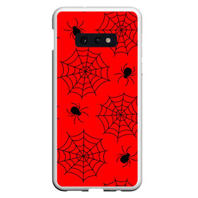 Чехол для Samsung S10E с принтом Happy Halloween в Белгороде, Силикон | Область печати: задняя сторона чехла, без боковых панелей | белый | паук | паутина | узор | хэллоуин | черный