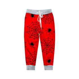 Детские брюки 3D с принтом Happy Halloween в Белгороде, 100% полиэстер | манжеты по низу, эластичный пояс регулируется шнурком, по бокам два кармана без застежек, внутренняя часть кармана из мелкой сетки | белый | паук | паутина | узор | хэллоуин | черный