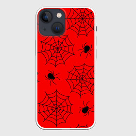 Чехол для iPhone 13 mini с принтом Happy Halloween в Белгороде,  |  | белый | паук | паутина | узор | хэллоуин | черный