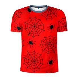 Мужская футболка 3D спортивная с принтом Happy Halloween в Белгороде, 100% полиэстер с улучшенными характеристиками | приталенный силуэт, круглая горловина, широкие плечи, сужается к линии бедра | Тематика изображения на принте: белый | паук | паутина | узор | хэллоуин | черный