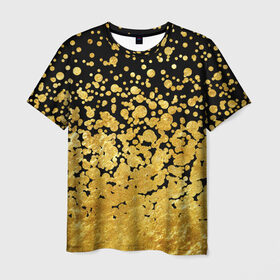 Мужская футболка 3D с принтом Золотой в Белгороде, 100% полиэфир | прямой крой, круглый вырез горловины, длина до линии бедер | блеск | блестки | желтый | круги | перетекание | россыпь | черный