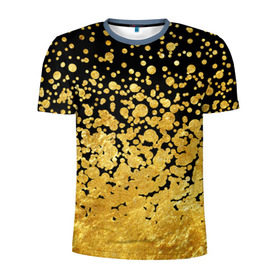 Мужская футболка 3D спортивная с принтом Золотой в Белгороде, 100% полиэстер с улучшенными характеристиками | приталенный силуэт, круглая горловина, широкие плечи, сужается к линии бедра | блеск | блестки | желтый | круги | перетекание | россыпь | черный