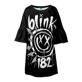 Детское платье 3D с принтом Blink-182 в Белгороде, 100% полиэстер | прямой силуэт, чуть расширенный к низу. Круглая горловина, на рукавах — воланы | Тематика изображения на принте: blink | california | pop | punk | rock | группа | калифорния | панк | рок