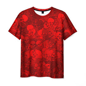 Мужская футболка 3D с принтом Красные черепа в Белгороде, 100% полиэфир | прямой крой, круглый вырез горловины, длина до линии бедер | Тематика изображения на принте: камуфляж | кости | красный | милитари | паттерн | скелет | текстура | хеллоуин